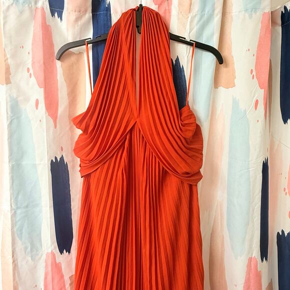 Reiss Roya Accordion Pleated Midi Dress in Red Size 2 - Picture 4 of 12
